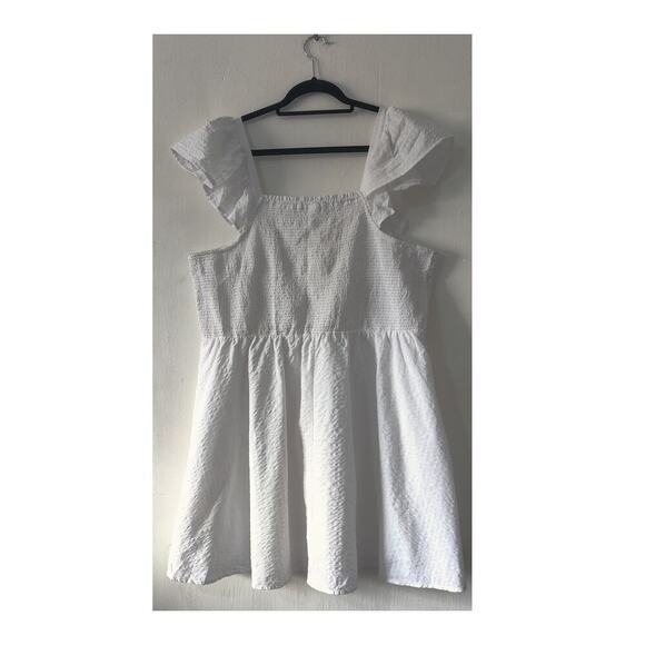 Old Navy Fit & Flare White Flutter-Sleeve Smocked Seersucker Mini Dress XXL - Picture 3 of 5